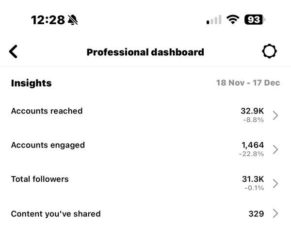 Client Instagram dashboard screenshot